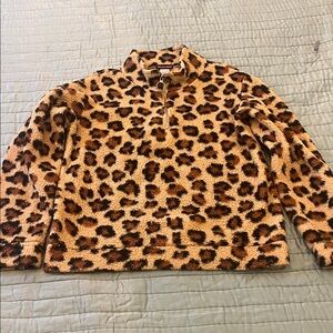 ❤️ 6 for 20 ❤️ Leopard Print Fleece Pullover sz  M weekending brand
